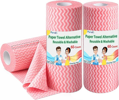 Reusable Paper Towels, 120 Full Sheets 2 Pack, Zero Waste Paperless Kitchen Washcloths, Multi-Purpose Cleaning Handiwipes, Washable Towels - Pink