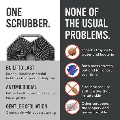 Sud Scrub® Antimicrobial Silicone Body Scrubber, Exfoliating Body Brush for Sensitive Skin, Antibacterial Shower Scrubber for Body, Bathroom Essentials for Men & Women, Charcoal