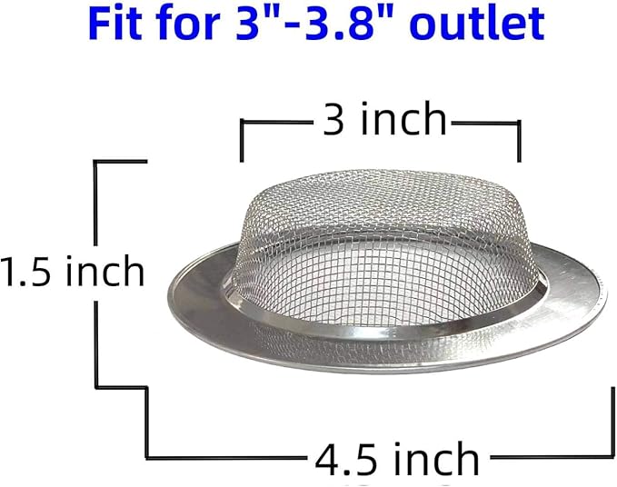 2 Pack 4.5" Kitchen Sink Drain Strainers, Stainless Steel Drain Cover with Anti Clogging Mesh, Thicken Edge