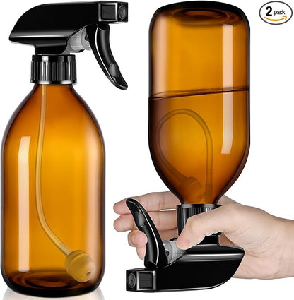 Tecohouse 2 Pack Amber 360° Glass Spray Bottles, 16 oz Empty Refillable Containers with Adjustable Spray Nozzles, Spray Bottles for Cleaning Solutions and Plants