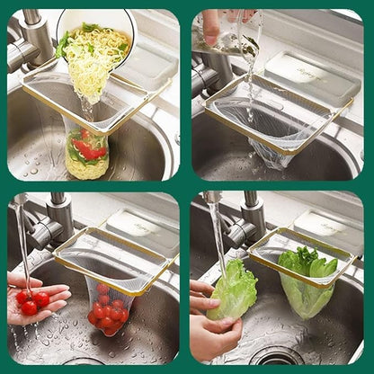 RV kitchen folding filter | Kitchen sink filter basket | 100 disposable filter bags | Food waste disposal device (green)