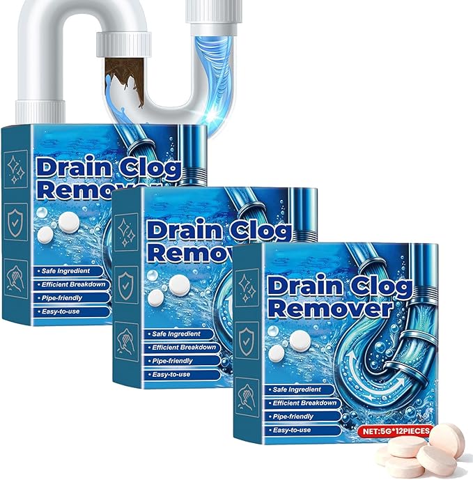 Strong Drain Effervescent Tablet, Quick-Dissolving Sink Tablets for Smell, Foaming Drain Cleaner Tablets for Garbage Disposal, Cleaner for Sewer, Toilet and Septic Tank, 12pcs/box (3box)