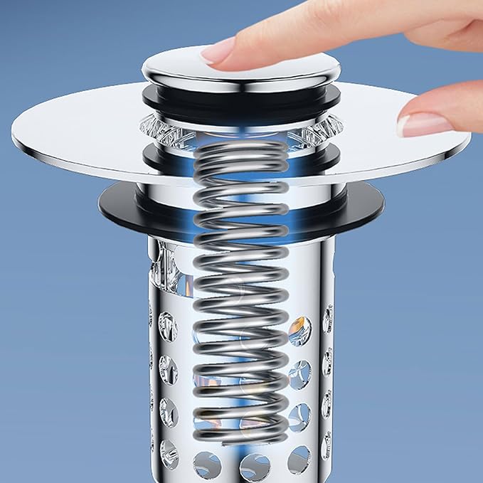 Push Button Sink Drain Stoppers With Odor Prevention And Hair Catcher Steel Bathroom Basin Filter For Not Clogging Not Odor Popup Drain Stoppers