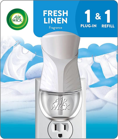 Air Wick Plug in Scented Oil Starter Kit (Warmer + 1 Refill), Fresh Linen, Air Freshener, Essential Oils