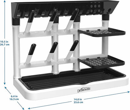 Dr. Brown's Baby Bottle Drying Tower, Stand-Up Countertop Drying Rack with Organized Storage for Baby Essentials, Space Saving Vertical Rack, Black/White