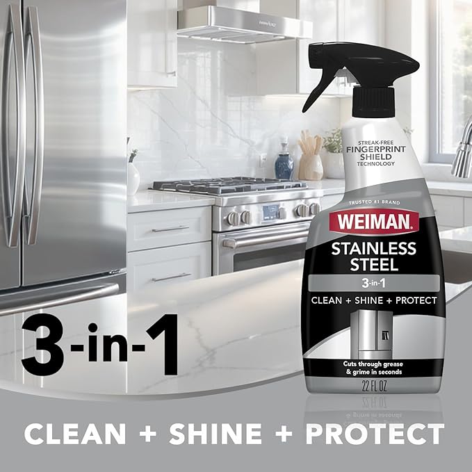 Weiman Stainless Steel Cleaner & Polish, 6 Pack, Anti Fingerprint Spray, Water Spots & Grease, No Streaks or Residue, Safe for Metal Polish, Chrome, Appliances, Fridge, Sinks & Grills