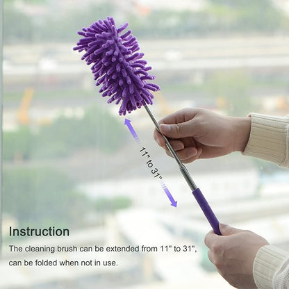 MECCANIXITY Chenille Cleaning Duster, 11 to 31 Inch Washable Extendable Brush for Window, Furniture, Ceiling Fan, Purple Pack of 3