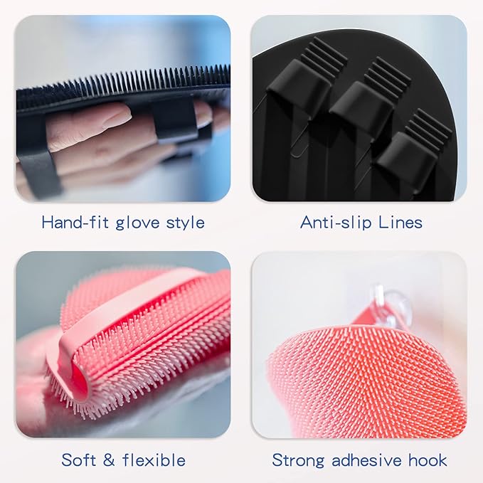 Manmihealth Soft Silicone Shower Brush, Super-lathering Body & Face Brush, Gentle Exfoliating Cleaning Glove for Baby,Sensitive,Dry and All Skin Types (Black x 1)