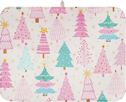 Christmas Dish Drying Mat, Ultra Absorbent Microfiber Dish Drainer Mat Christmas Tree Drying Mats for Kitchen Counter, Coffee Maker, Tableware Decor, 18 x 24 Inch