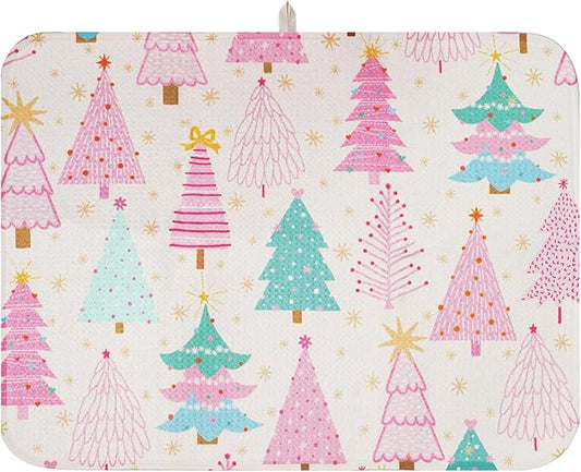 Christmas Dish Drying Mat, Ultra Absorbent Microfiber Dish Drainer Mat Christmas Tree Drying Mats for Kitchen Counter, Coffee Maker, Tableware Decor, 18 x 24 Inch