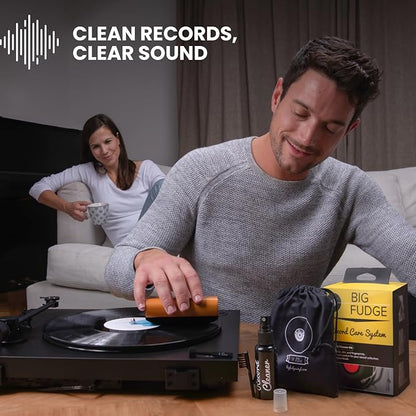 Big Fudge Vinyl Record Cleaning Kit - 4-in-1 Vinyl Record Cleaner Kit for Records Includes Ultra-Soft Velvet Brush Cleaning Liquid Stylus Brush and Storage Pouch - Pro Records Care