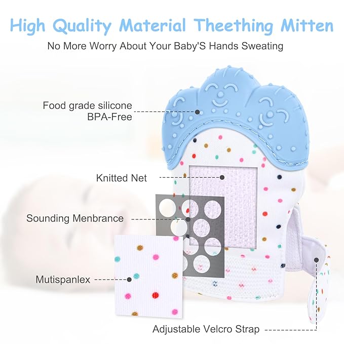 2Pack Silicone Teething Mitt, Soothing Infant Teething Mitten Pain Relief, Prevent Scratches Glove, Safe Silicone Teething Toys for 0-12 Months