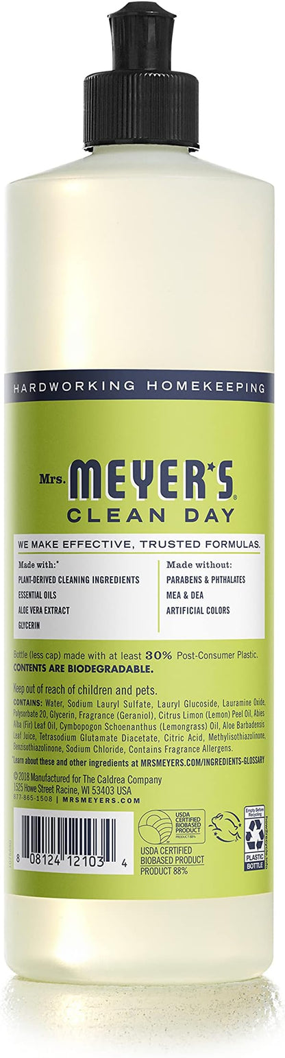Mrs. MEYER'S Clean Day Liquid Dish Soap, Cruelty Free and Non-Toxic, Lemon Verbena Scent, 16 oz- Pack of 6