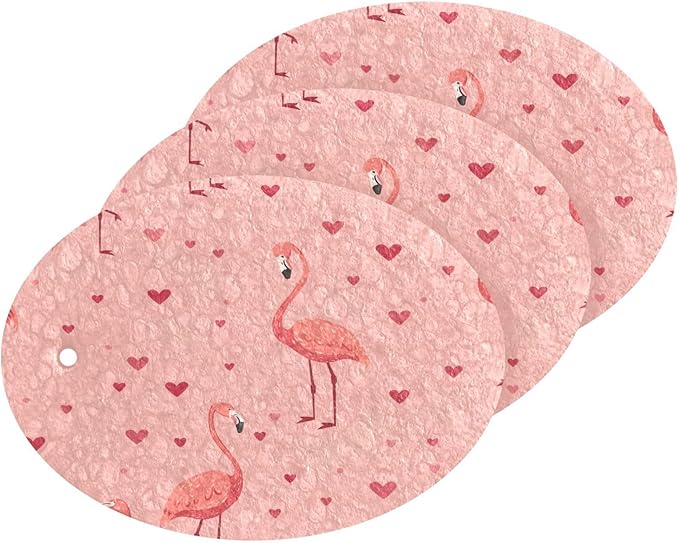 Flamingo Heart Kitchen Scrub Sponges, Pop-up Kitchen Cleaning Sponges Reusable Dish Washing Sponges for Bathroom Household Cleaning 3 Pack - Non Scratch Scrubber