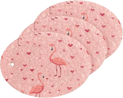 Flamingo Heart Kitchen Scrub Sponges, Pop-up Kitchen Cleaning Sponges Reusable Dish Washing Sponges for Bathroom Household Cleaning 3 Pack - Non Scratch Scrubber