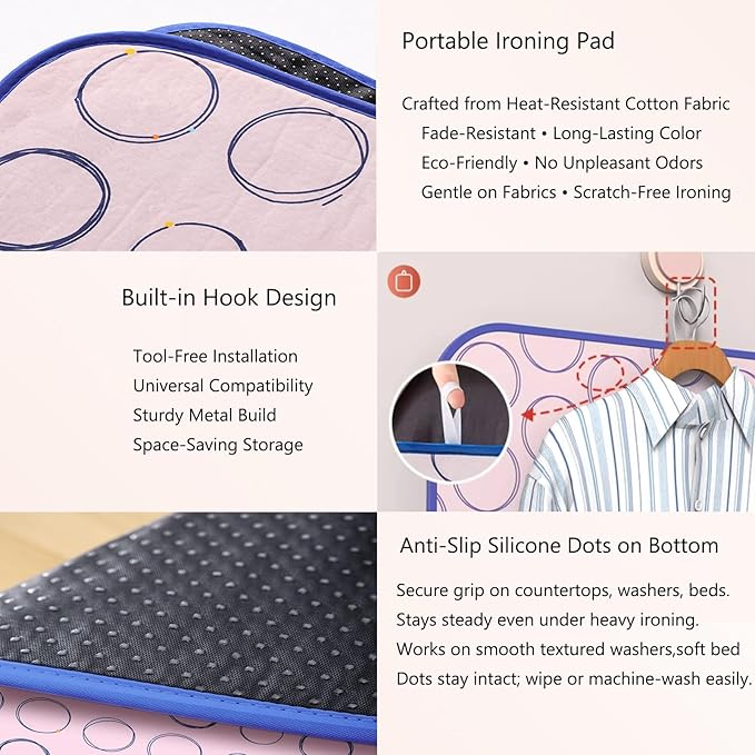 Portable Foldable Ironing Mat for Table Top Iron Pad for Countertop Thick Ironing Blanket Over The Door Steamer Pad Washer Dryer Heat Resistant Mat Travel Ironing Board,47.2"x23.6" with Accessories
