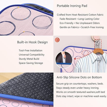 Portable Foldable Ironing Mat for Table Top Iron Pad for Countertop Thick Ironing Blanket Over The Door Steamer Pad Washer Dryer Heat Resistant Mat Travel Ironing Board,47.2"x23.6" with Accessories