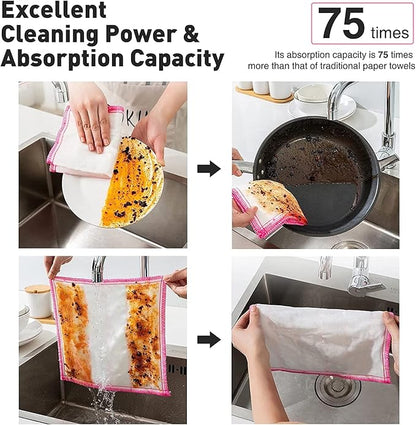 OnBrand Naturally Wood Fiber Cleaning Cloth, Microfiber Cleaning Cloths, 20 Pcs (12" x 10.7" Each), 8 Layers High-Density Super Absorbing Dish Cloths, Reusable General Kitchen Towel