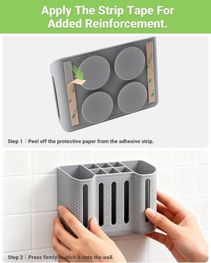 Tooth Brush Holder for Bathroom, Silicone Toothbrush Holder with Drainage, Bathroom Organizers and Storage, 8 Slots Kids Electric Toothbrush and Toothpaste Holde Drainage