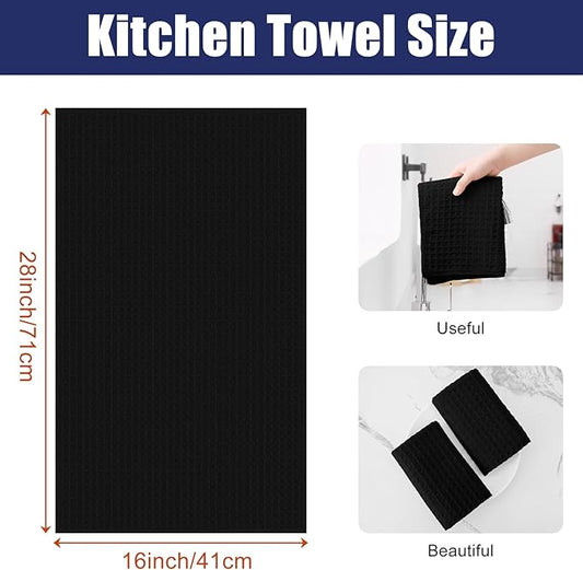 Homaxy Microfiber Waffle Weave Kitchen Towels, 16 x 28 Inch Ultra Absorbent and Solid Color Dish Towels, 8 Pack, Black