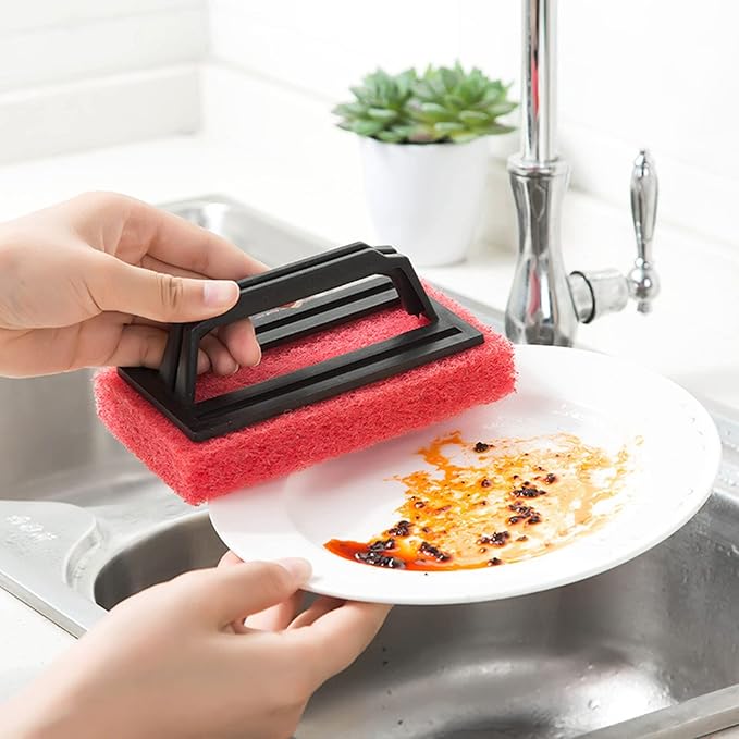 Scrub Sponge Brush with Handle Tub and Tile Brush for Bathroom Multiple Use Sponge Brush Scrubber