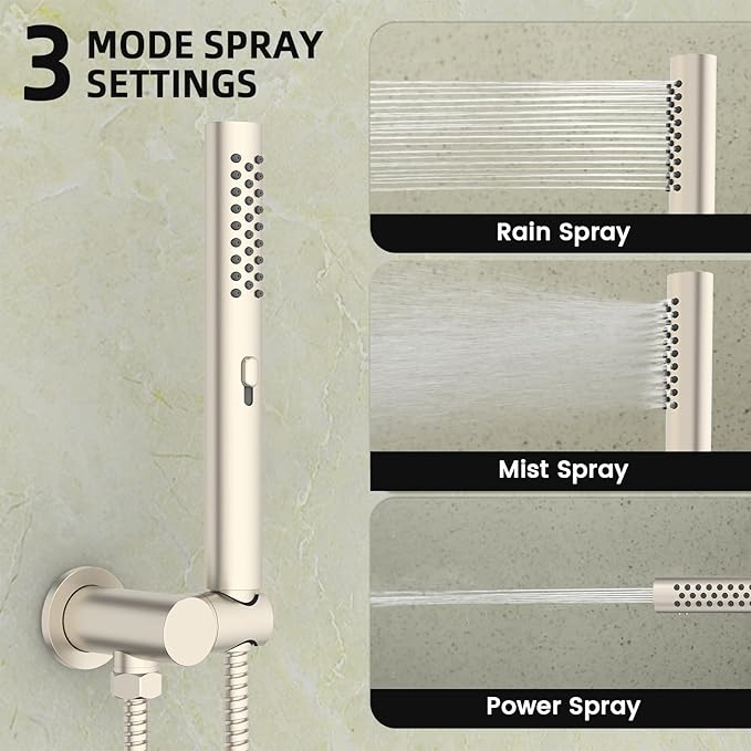 Round Shower Faucet Set with Hydro Power Temperature Display, Shower System Bathroom 10 In Shower Head with Handheld Spray, Wall Mounted Shower Fixtures with Shower Valve and Trim Kit-Brushed Nickel