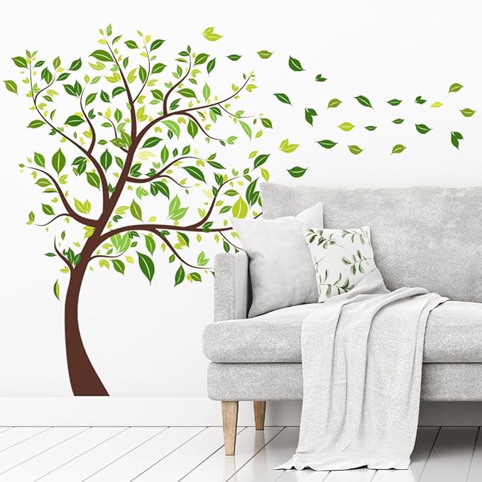 2 Pieces Tree Peel & Stick Wall Art - Large Leaf Stickers, Vinyl Wall Stickers & Murals - Removable Forest Decor for Bedroom, Living Room, Classroom, Nursery, Playroom