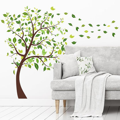 2 Pieces Tree Peel & Stick Wall Art - Large Leaf Stickers, Vinyl Wall Stickers & Murals - Removable Forest Decor for Bedroom, Living Room, Classroom, Nursery, Playroom