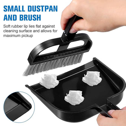 Mini Dustpan and Brush: 2 Sets of Compact Dust Hand Broom and dust pan Combo - Nesting Design for Home Cleaning Desks, Keyboard, Drawers, Pet Rooms, Black, 8.5 X 6.3 Inches