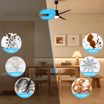 Eunice 13-49.7 Inches Ceiling Fan Duster with Extension Pole, Adjustable and Removable Cleaner Blade for High Ceiling, Fan Cleaner for Window Door Furniture (Blue)