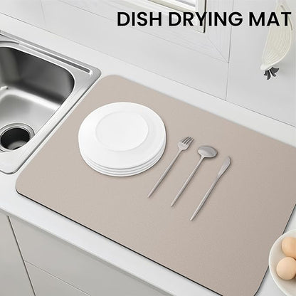 WISELIFE Dish Drying Mat Super Absorbent Drying Mat Large Dish Drying Mats for Kitchen Counter Easy Clean Dish Mat Kitchen Drying Mat18"x 28" Classic Khaki