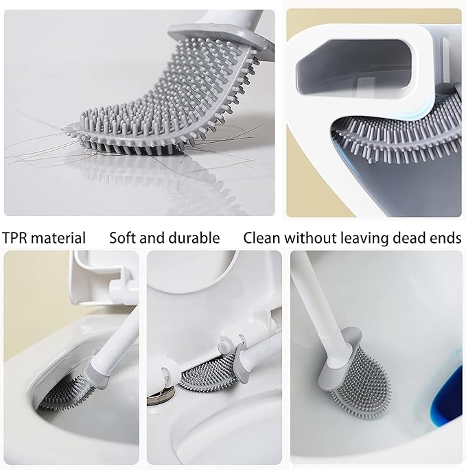 Small Silicone Toilet Brush with Crevice Brush-Silicone Bristles, Gentle on Toilets | Bathroom Accessories for RVs, Trailers, Campers | Anti-Roll, Anti-Drip Wall-Mounted Design for Travel