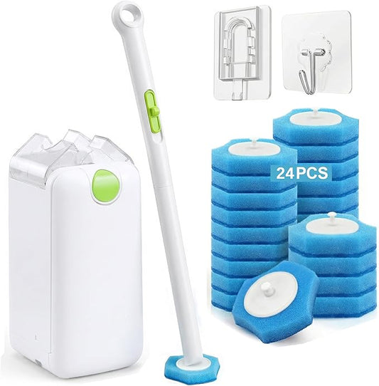 Disposable Toilet Brush, Toilet Bowl Cleaner with 24 Upgraded Cleaner Refills, Wall Mounted Toilet Brush and Holder Set, Bathroom Cleaning System for Bathtub Sink Wash Basin