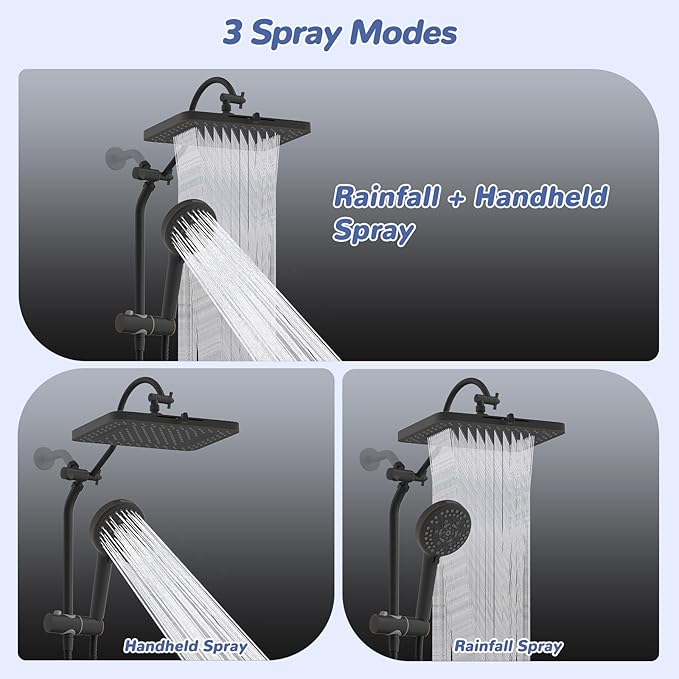 Hibbent Upgraded cUPC Certified 13'' Shower Head Combo, High Pressure 5 Spray Rainfall Showerhead with 10 Sprays Handheld, All Metal 3-way Diverter Shower Arm, 71'' Hose and Holder, Oil-Rubbed Bronze