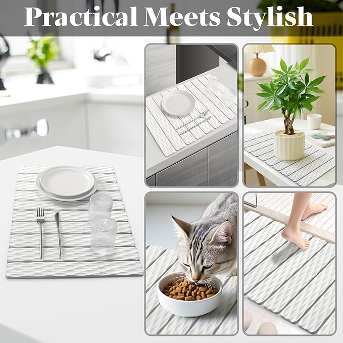 Large Stone Dish Drying Mats for Kitchen Counter, 24"(L)×16"(W) Ripple - Pattern Dish Drying Mat, Eco-Friendly Absorbent Diatomaceous Earth Mats for Dishes Bottles Cups, Match Any Countertop