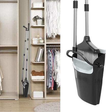 Broom with Dustpan Combo Set 54” Long Handle Household Dust Pan for Home Office Kitchen Cleaning （Black & Grey）