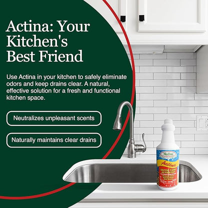 Medina Actina Toilet Clog Remover - Natural Sink Drain Cleaner Liquid for Effective Waste Digestion and Odor Control - Reduced Maintenance in Shower Drain Clog Remover (32 OZ)