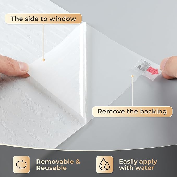 rabbitgoo Window Privacy Film, Frosted Glass Window Film Static Cling Covering, Non Adhesive Privacy Clings Vinyl, Removable Frosting Sticker for Home Decoration, White, 17.5 x 118.1 Inches