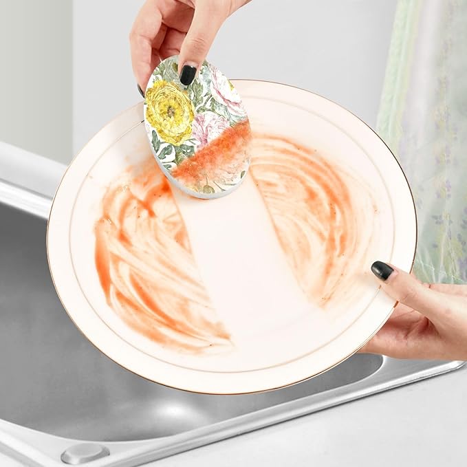 Flower Kitchen Scrub Sponges, Pop-up Kitchen Cleaning Sponges Reusable Dish Washing Sponges for Bathroom Household Cleaning 3 Pack - Non Scratch Scrubber