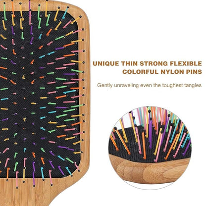 BLACK EGG Paddle Detangling Hair Brush for Women Girls, Rainbow Nylon Brush for Thick Thin Curly Hair, Includes Wooden Detangler Comb and 3 Hair Ties, Valentine’s Day Gift