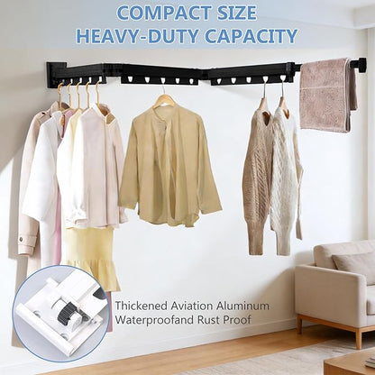 Clothes Drying Rack, Upgrade 3-Fold Wall Mounted Drying Rack Clothing, Laundry Space Saver Retractable Collapsible for Indoor Outdoor Balcony,Laundry,Bathroom, Grey