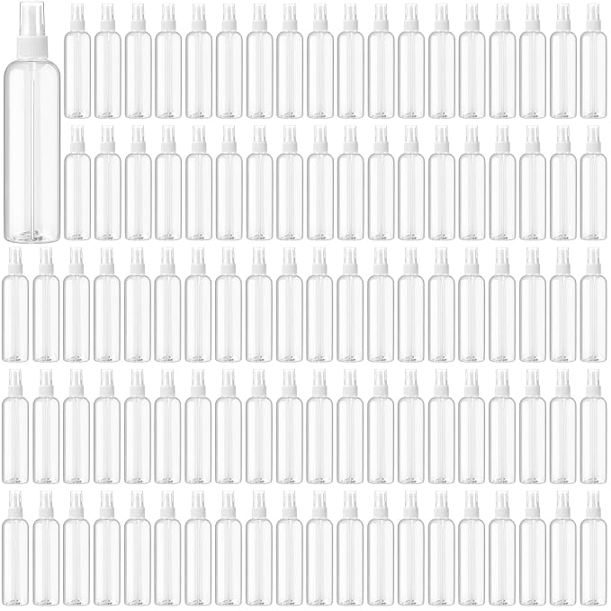 Tanlade 100 Pcs 8 oz Empty Spray Bottles with Pump Spray Cap Refillable Clear Plastic Misting Bottles Fine Mist Bottle for Hair Essential Oils Beauty Products Cleaning Travel(White)
