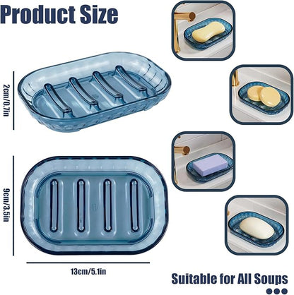 2 Pack Bar Soap Dish Holder, Plastic Clear Waterfall Soap Tray Dryer, Self Draining Soaps Saver for Shower, Kitchen Sink, Bathroom Restaurant Counter, Hotel (Blue)