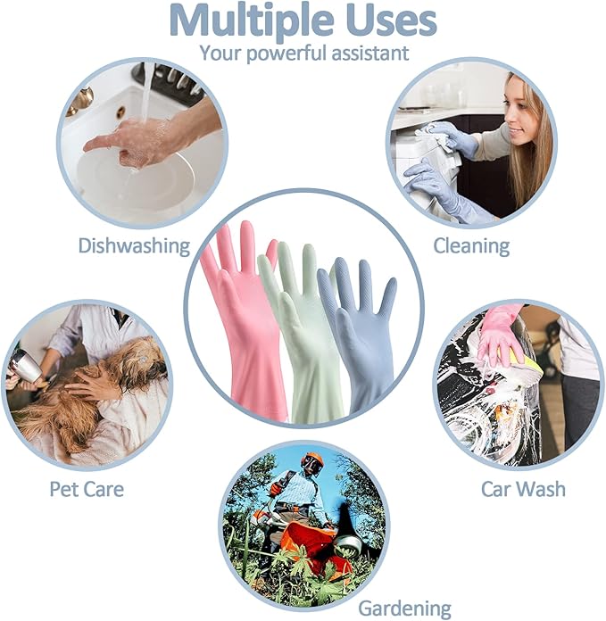 3pcs Dishwashing Cleaning Gloves, Waterproof Reusable Kitchen Long Gloves, Latex-Free Household Gloves for Laundry, Cleaning, Working, Gardening