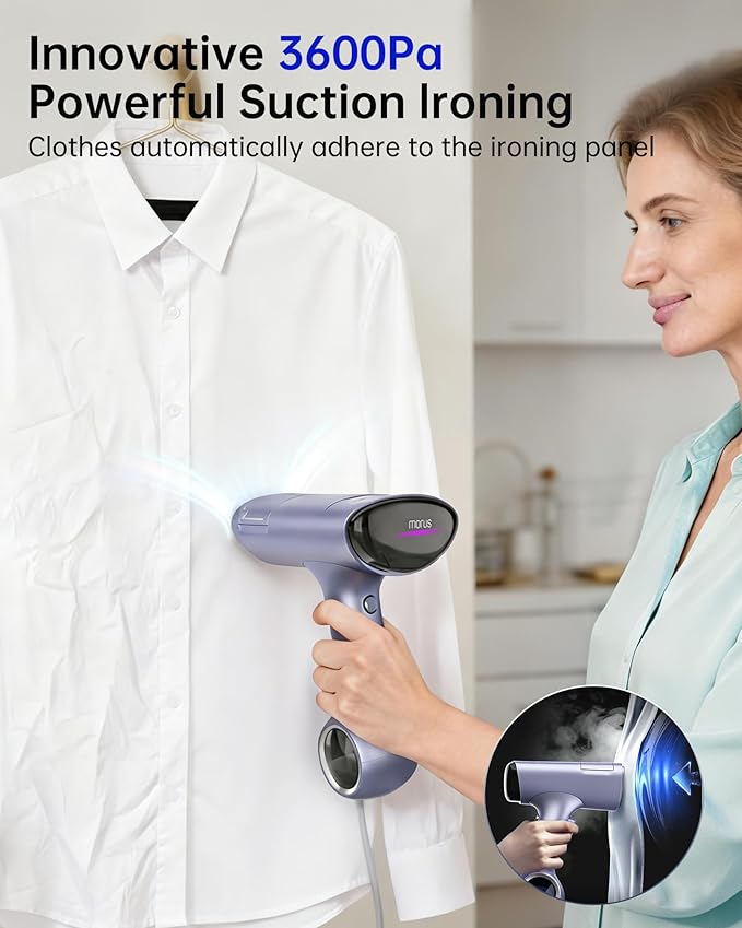 Morus Vacuum Steamer for Clothes, 3600Pa Suction Handheld Clothes Steamer, Remove Dust, 1200W Portable Steamer for Home and Travel, Steamer ＆ Iron 2 In 1, 170ml Water Tank (110-120V)