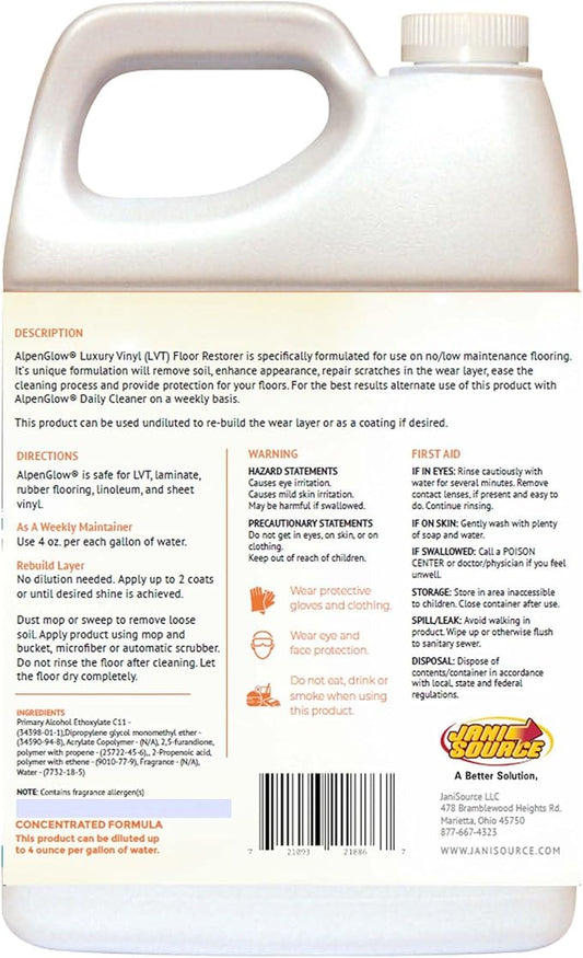 Alpenglow Luxury Vinyl Floor Restorer – High-Gloss Polish & Scratch Repair, Streak-Free Shine, Easy to Apply (Gallon)