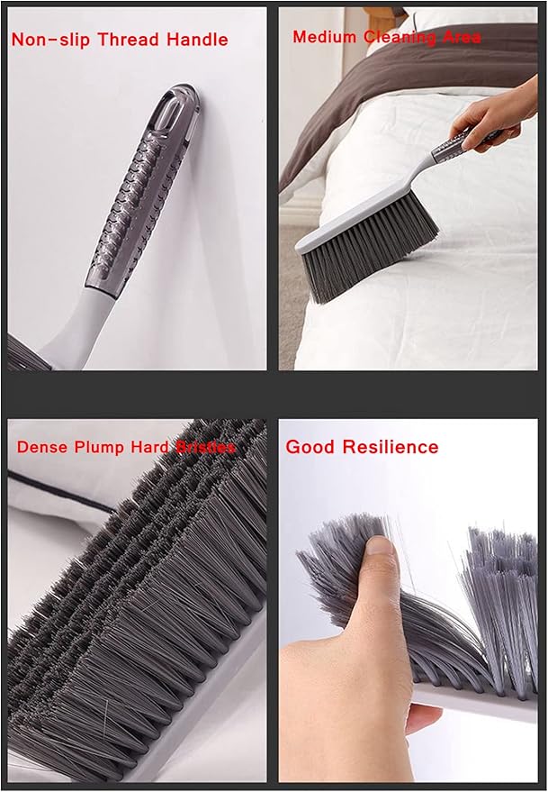 Dusting Brush, 13" Short Thick Firm Plastic Bristles, Medium Handheld Broom, Cleaning Heavier Litter, Workbench, Machine(Gray, 13 inch)