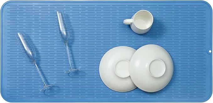 MicoYang Silicone Dish Drying Mat for Multiple Usage,Easy clean,Eco-friendly,Heat-resistant Silicone Mat for Kitchen Counter or Sink,Refrigerator or Drawer Liner Lichen BlueL 5XL 36inches x 18inches