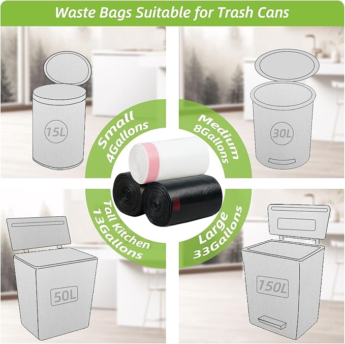 MakMeFre 13 Gallon Multipurpose Tear-Resistant Trash Bags,Heavy Duty,Tastless and Black Garbage Bags (100 Count,60x80cm)