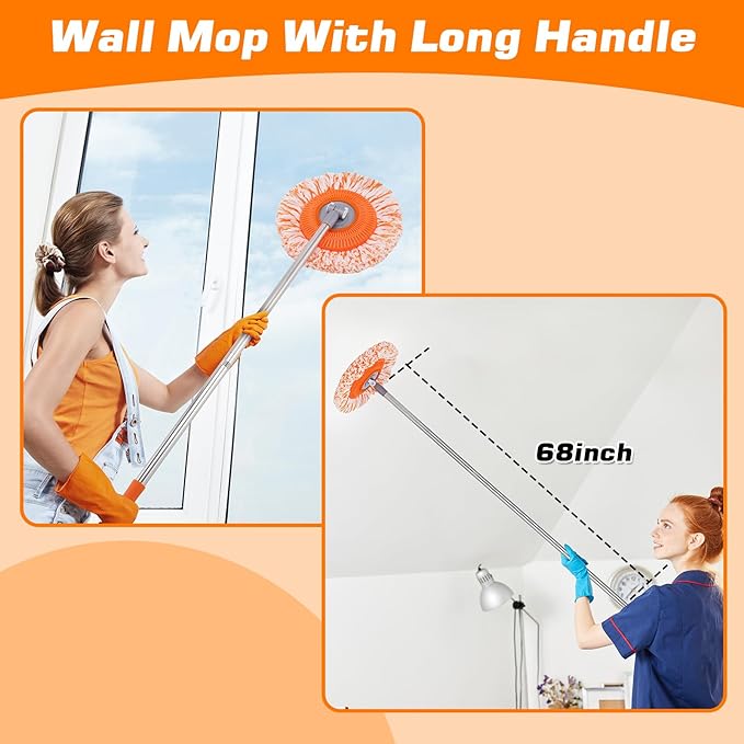 Keyloland Wall Mop, Primium 68” Wall Cleaner, High-Quality Baseboard Cleaner, Professional-Grade Baseboard Cleaner Tool with Handle, Superior Quality Dust Mop, Efficient Ceiling Fan Cleaner Duster